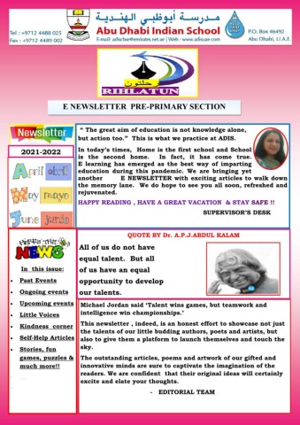 PRE PRIMARY E NEWSLETTER  - JUNE EDITION